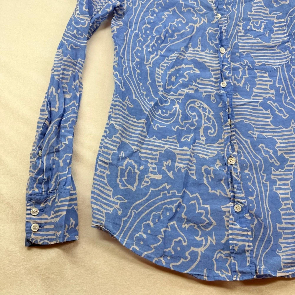 J. Crew‎ Womens Blue White Paisley Cotton Silk Button Down Shirt Size 000